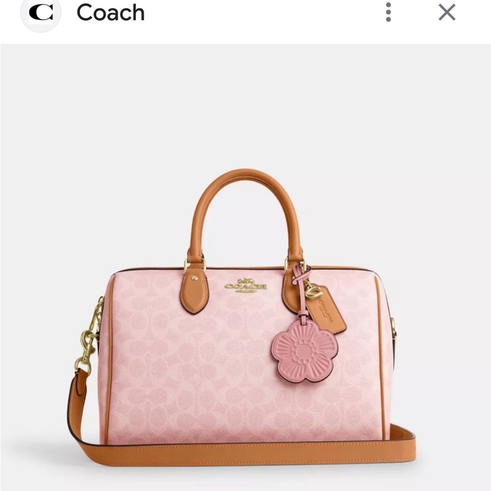 COACH Pink Signature Medium  Satchel with Brown Leather Trim and Gold Hardware - Picture 2 of 9
